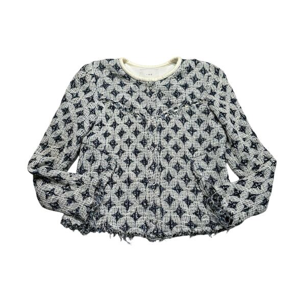 IRO Handi Jacket Blue White Geometric Tweed Women's Size 38 FLAWED PLEASE READ - Picture 1 of 15